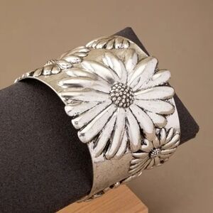 New Boho,Vintage, Sunflower/Daisy Embossed Wide Cuff Bracelet
